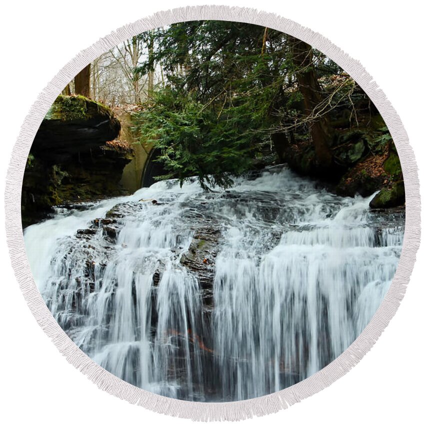 Water Round Beach Towel featuring the photograph Springfield Falls by Skip Tribby