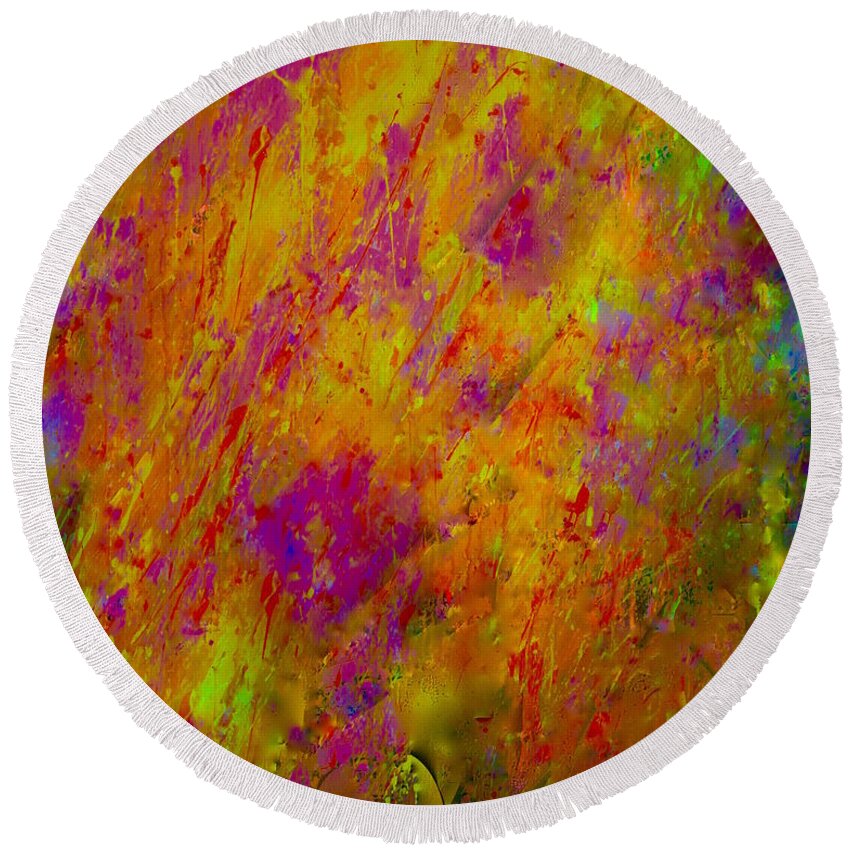A-fine-art-painting-abstract Round Beach Towel featuring the painting Springtime In France by Catalina Walker