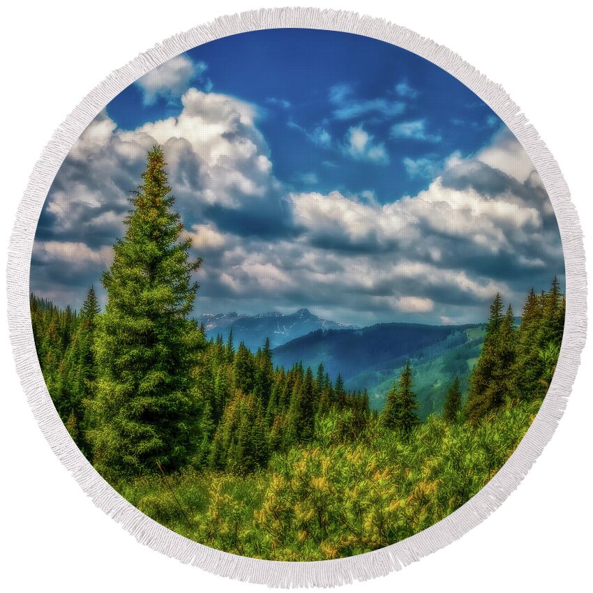 Jon Burch Round Beach Towel featuring the photograph Springtime in the Rockies by Jon Burch Photography