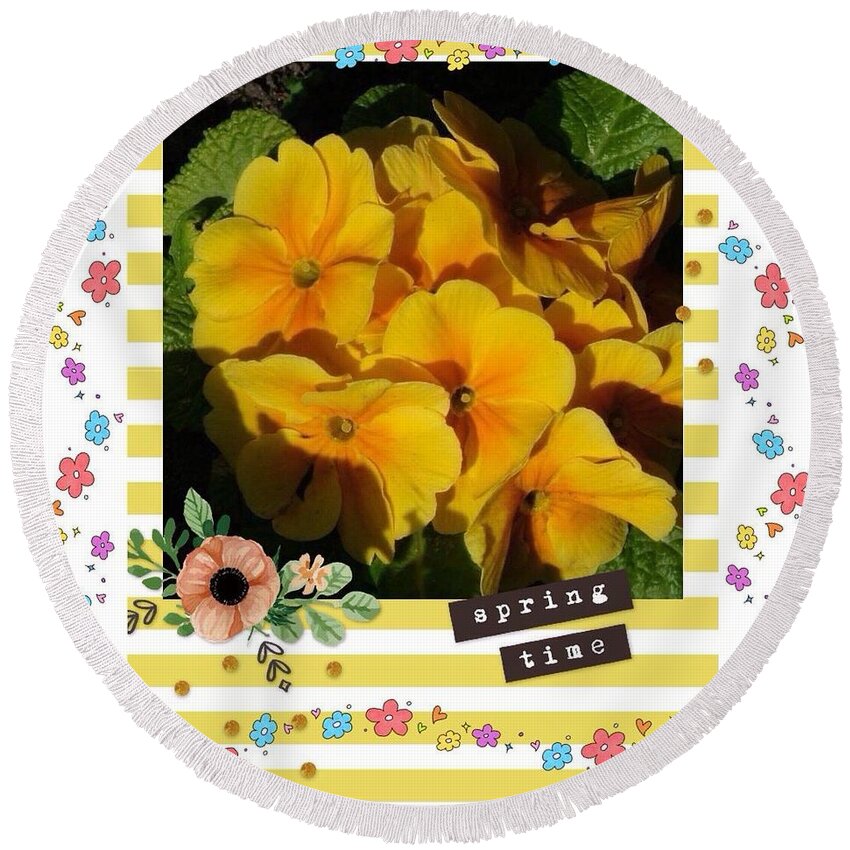 Primroses Round Beach Towel featuring the photograph Springtime Primroses 2 by Joan-Violet Stretch