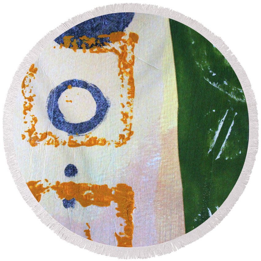 Contemporary Abstract Round Beach Towel featuring the mixed media Square Collage No 2 by Nancy Merkle