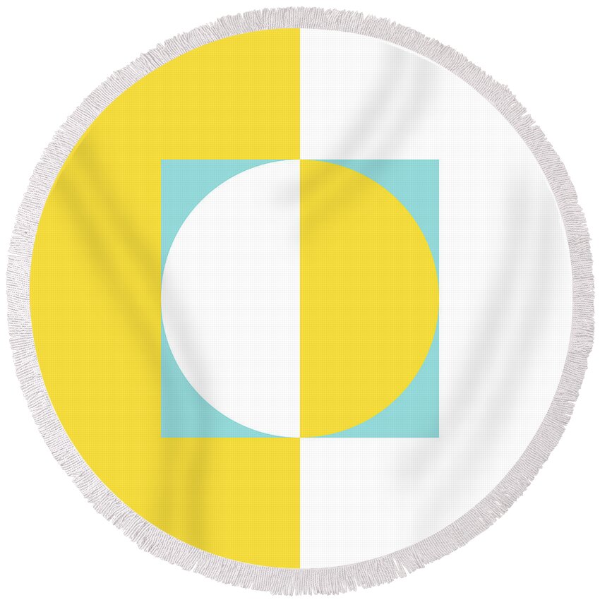 Minimalist Round Beach Towel featuring the digital art Squared Circle Nest - Buttercup - Limpet Shell - White by Jason Freedman