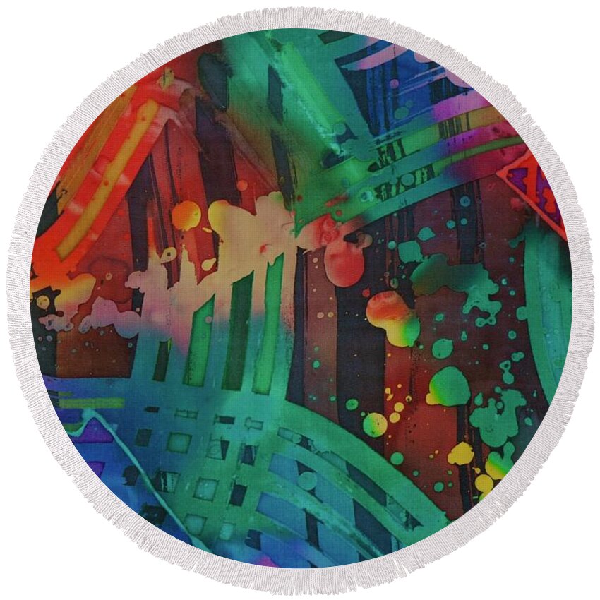 Abstract Round Beach Towel featuring the painting Squares And Other Shapes 2 by Barbara Pease