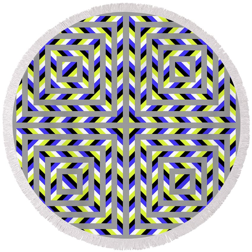 Optical Illusion Round Beach Towel featuring the mixed media Squaroo by Gianni Sarcone