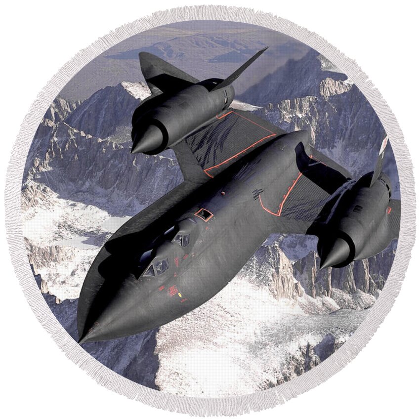 Science Round Beach Towel featuring the photograph SR-71 Blackbird 1990s by NASA Science Source