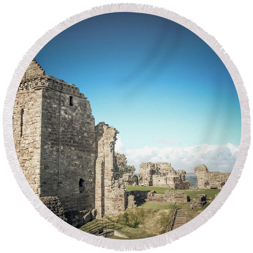 St Andrews Castle Round Beach Towel featuring the photograph St Andrews Castle Scotland by Veronica Batterson