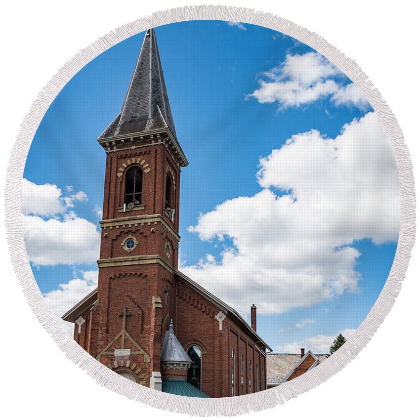 Church Round Beach Towel featuring the photograph St. John The Baptist Catholic Church by Holden The Moment