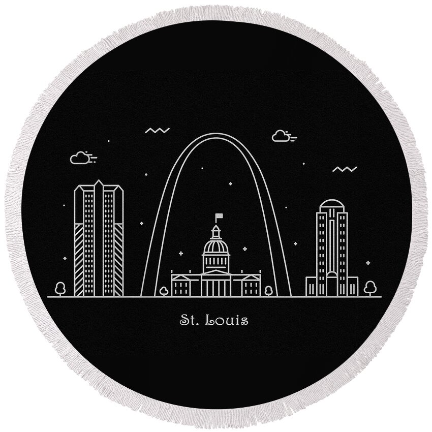 St Louis Round Beach Towel featuring the drawing St. Louis Skyline Travel Poster by Inspirowl Design