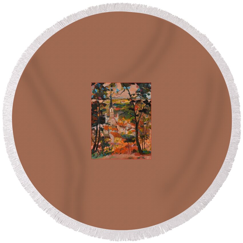 Round Beach Towel featuring the painting St Loup Sur Thouet 79600 by Kim PARDON