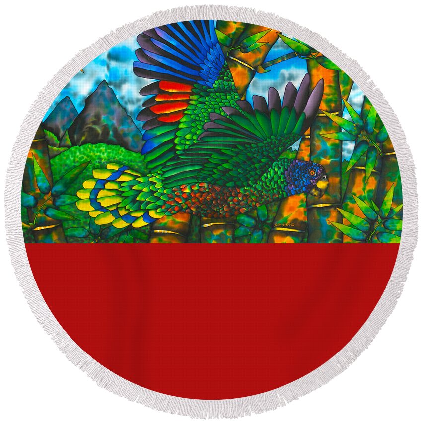 St. Lucia Parrot Round Beach Towel featuring the painting Gwi Gwi St. Lucia Amazon Parrot - Exotic Bird by Daniel Jean-Baptiste