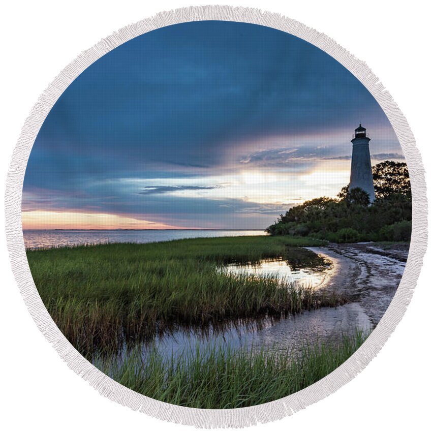 Lighthouse Round Beach Towel featuring the photograph St. Marks Lighthouse by Jody Partin