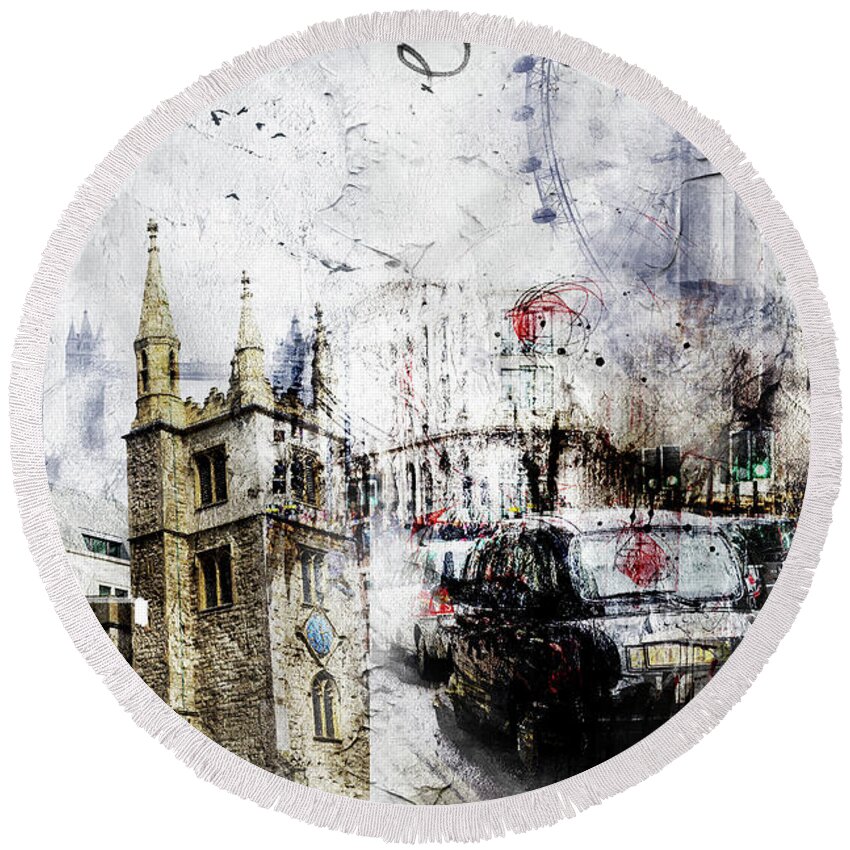 Gherkinart Round Beach Towel featuring the digital art St Mary Axe by Nicky Jameson