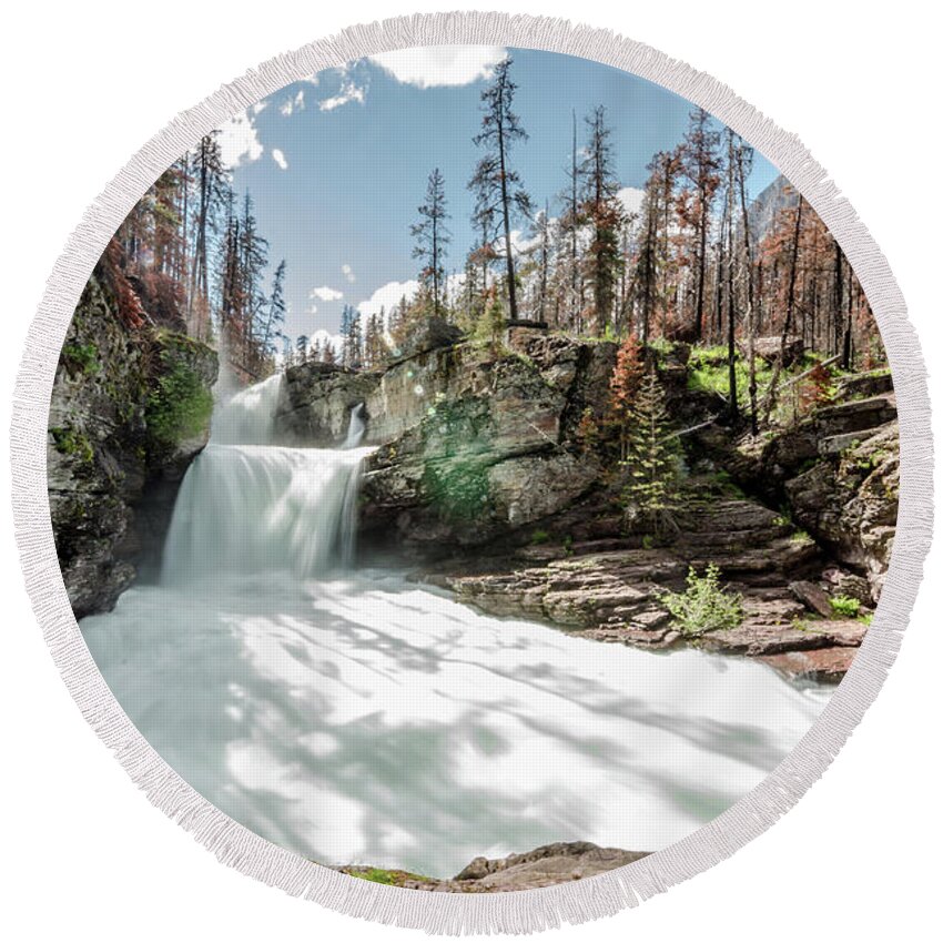 Glacier Round Beach Towel featuring the photograph St. Mary Falls by Margaret Pitcher
