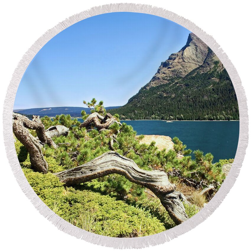 St. Mary Lake Round Beach Towel featuring the photograph St. Mary Lake by Sally Weigand
