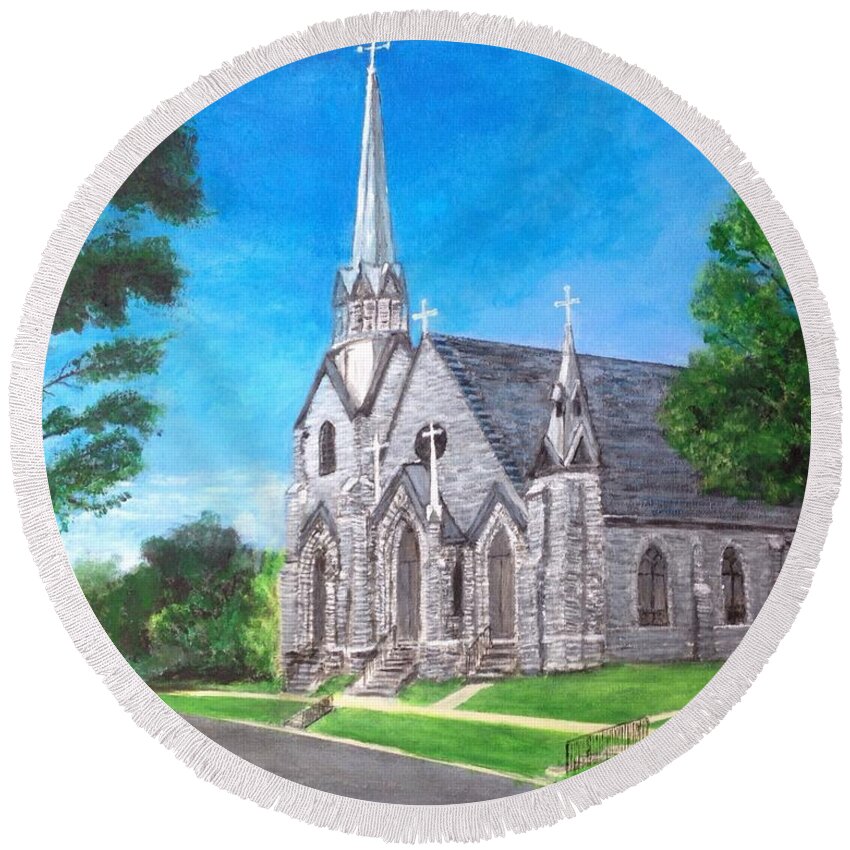 Churches Round Beach Towel featuring the painting St Mary's by Joel Charles