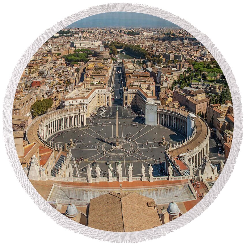 Piazza San Pietro Round Beach Towel featuring the photograph St Peter Cathedral Vatican City Rome by Maria Rabinky