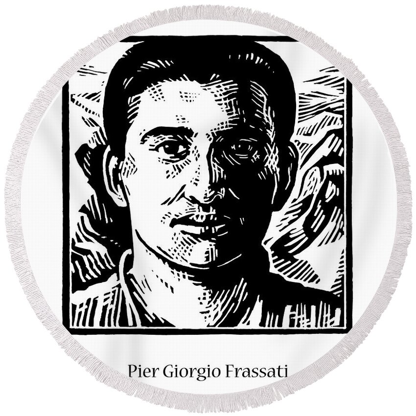 St. Pier Giorgio Frassati Round Beach Towel featuring the painting St. Pier Giorgio Frassati - JLPGF by Julie Lonneman