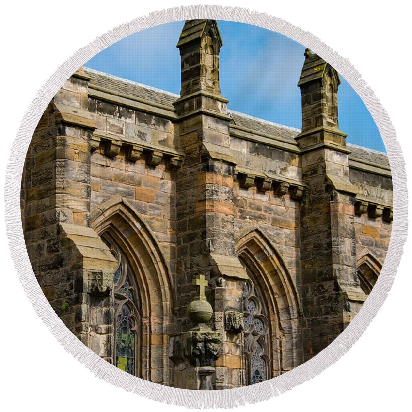St. Andrews Round Beach Towel featuring the photograph St. Salvator's Chapel One by Bob Phillips