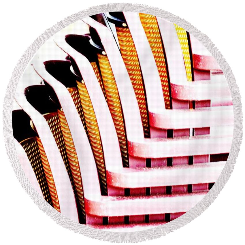 Abstract Round Beach Towel featuring the digital art Stacked Chairs Abstract by Kae Cheatham