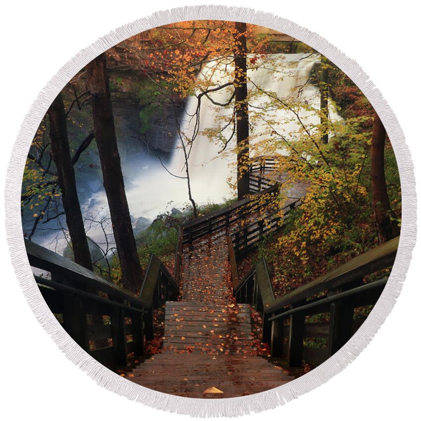 Waterfall Round Beach Towel featuring the photograph Stairway to Brandywine by Rob Blair