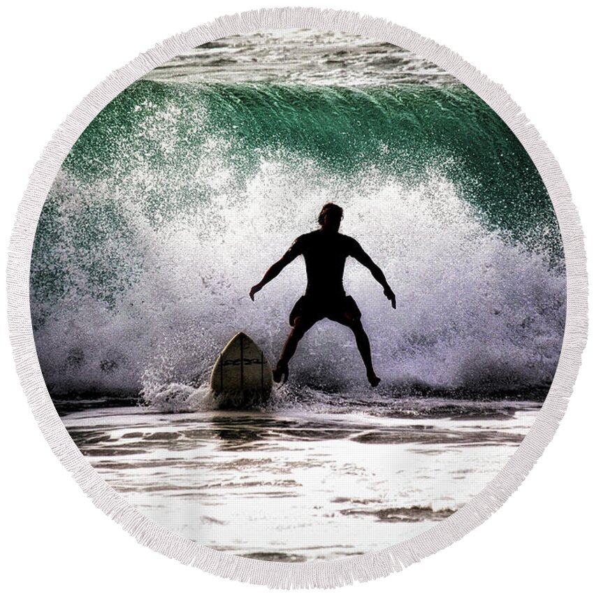 Surfer Round Beach Towel featuring the photograph Standby Surfer by Jim Albritton