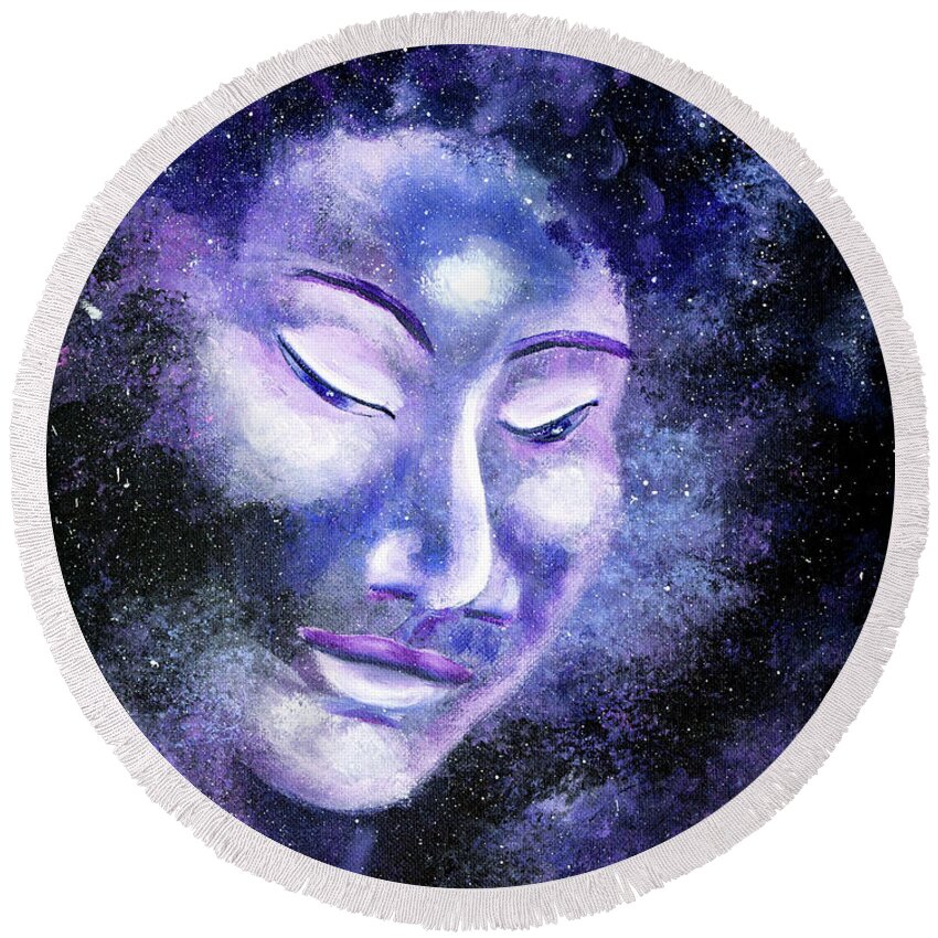 Buddha Round Beach Towel featuring the painting Star Buddha of Equanimity by Laura Iverson
