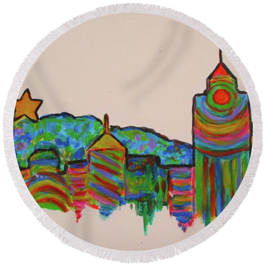 City Round Beach Towel featuring the painting Star City Play by Kendall Kessler