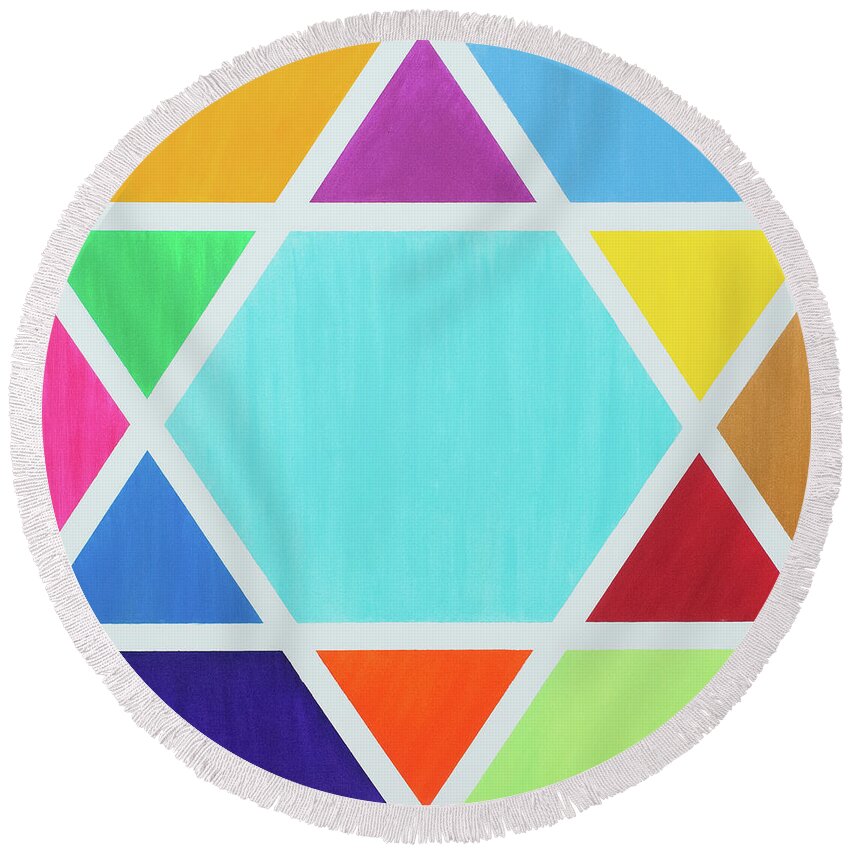 Star Of David Round Beach Towel featuring the painting Star of David by Hagit Dayan