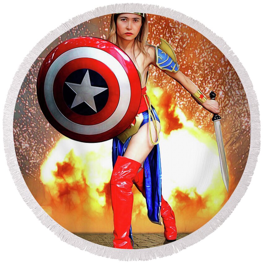 Captain America Round Beach Towel featuring the photograph Star Spangled Hero by Jon Volden