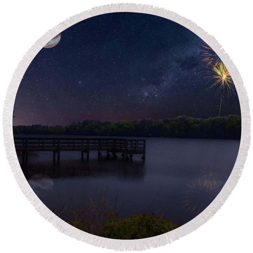 Landscape Round Beach Towel featuring the photograph Star Spangled Lake by David Palmer
