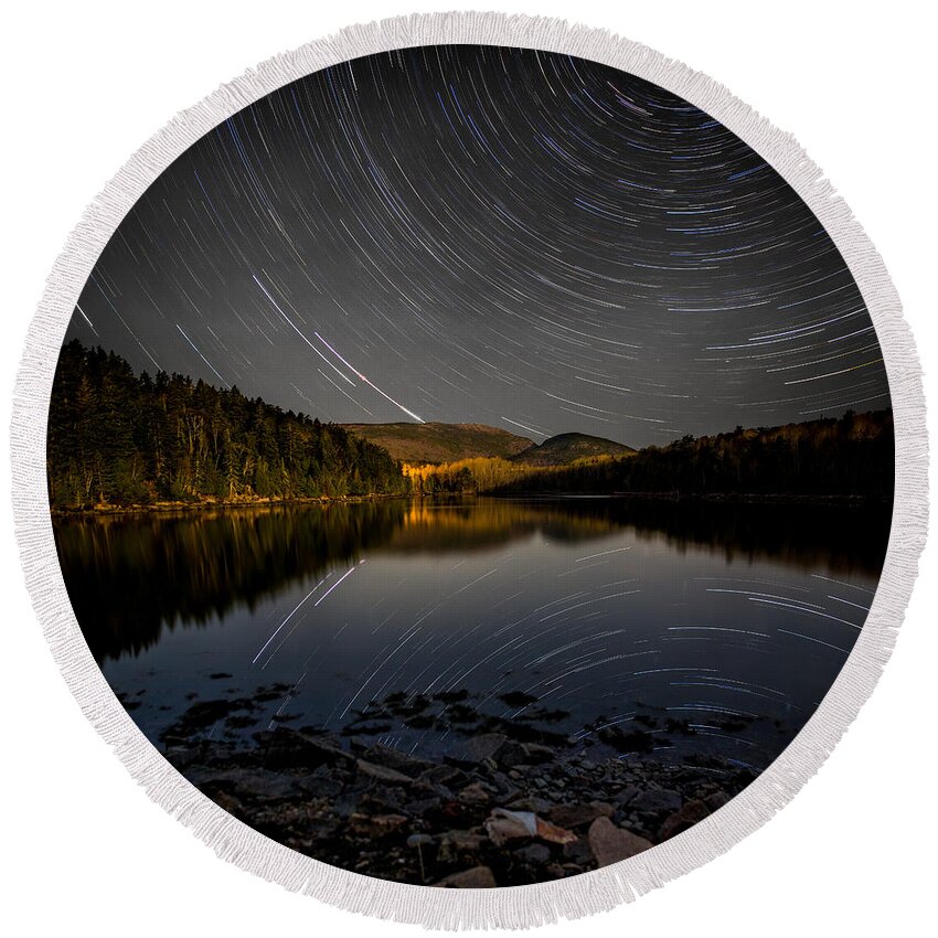 Night Round Beach Towel featuring the photograph Star Trails Over Cadillac and Dorr by Brent L Ander