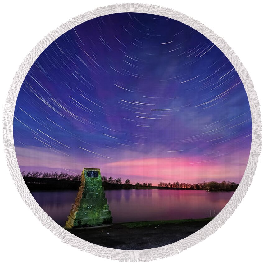 Dslr Round Beach Towel featuring the photograph Star trails over the tarn by Mariusz Talarek