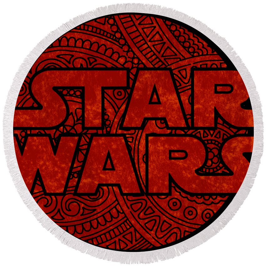 Star Wars Round Beach Towel featuring the mixed media Star Wars Art - Logo - Red by Studio Grafiikka