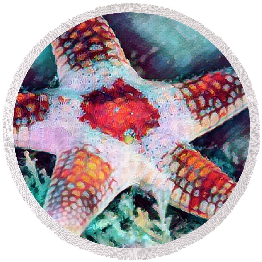 Florida Round Beach Towel featuring the photograph Starfish in Bright Colors by Debra and Dave Vanderlaan