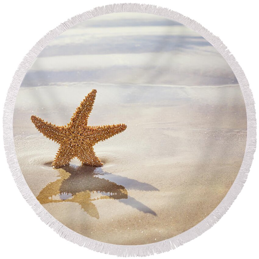 Starfish Round Beach Towel featuring the photograph Starfish on the beach by Jane Rix