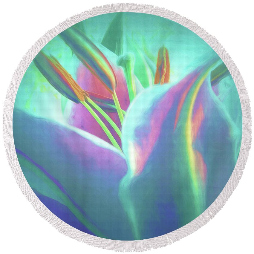 Lilies-lily Round Beach Towel featuring the photograph Stargazer-Floral Abstract by Scott Cameron