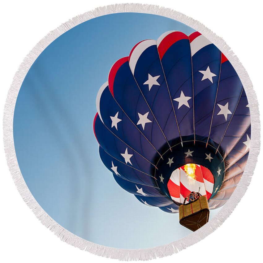 Ballon Round Beach Towel featuring the photograph Stars and Stripes Above by Todd Klassy