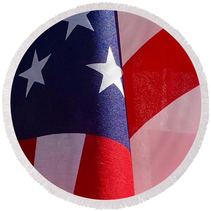 Stars And Stripes Round Beach Towel featuring the photograph Stars And Stripes by Susan Garren