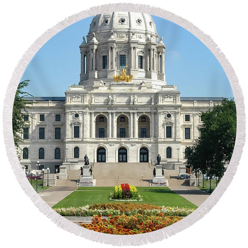 Saint Paul Round Beach Towel featuring the photograph State Capitol Building by Bob Phillips