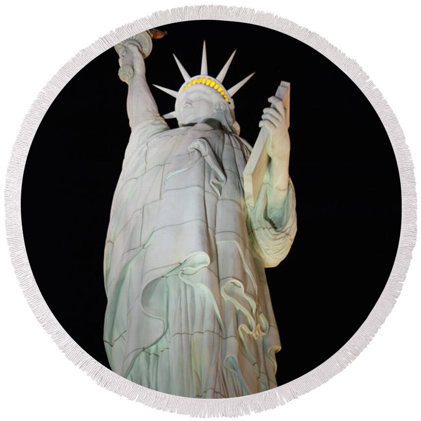 Statues Round Beach Towel featuring the photograph Statue of Liberty.... Not by John Schneider