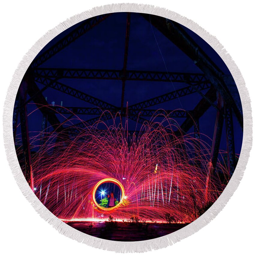 Atlanta Round Beach Towel featuring the photograph Steel Wool Spinner by Kenny Thomas