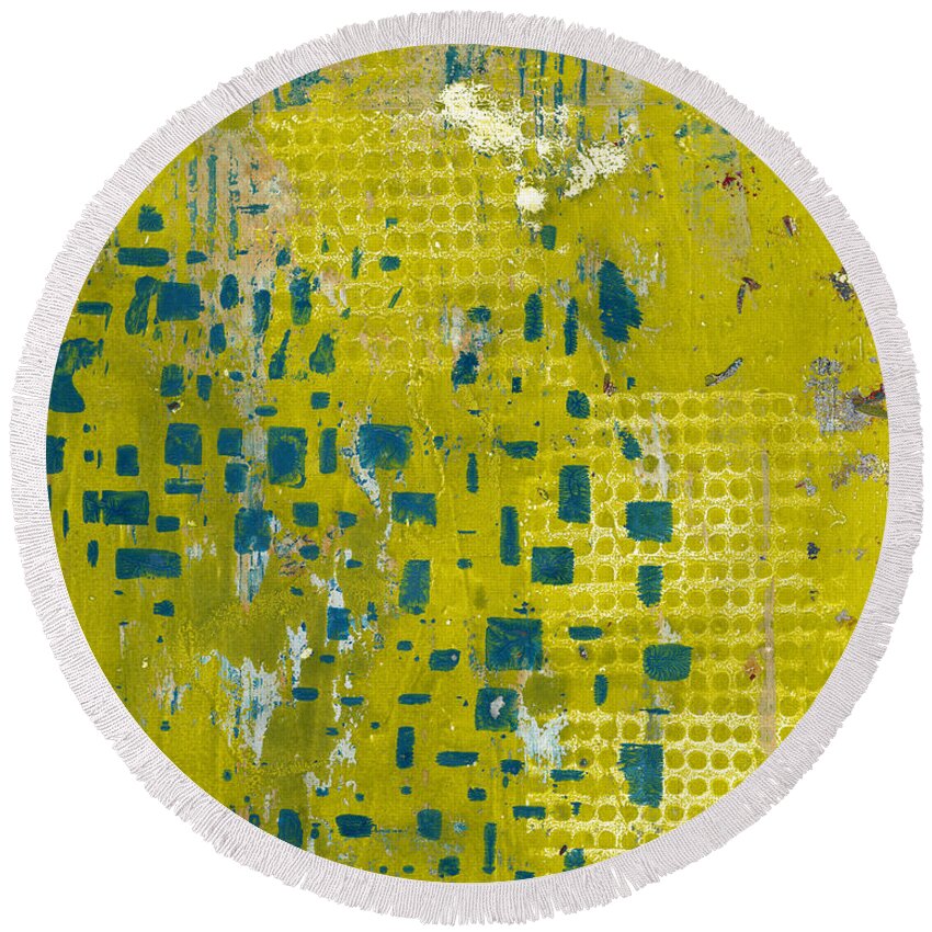 Abstract Round Beach Towel featuring the painting Stepping Stones 2 by Laurel Englehardt