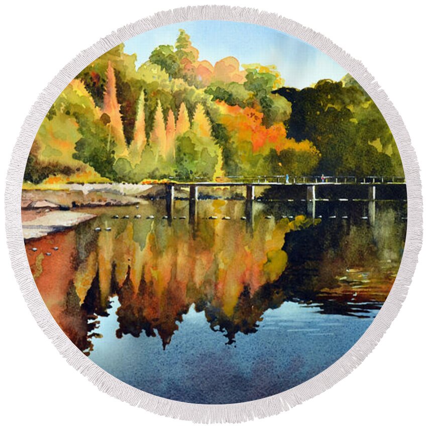 Bolton Abbey Round Beach Towel featuring the painting Stepping Stones Bolton Abbey by Paul Dene Marlor
