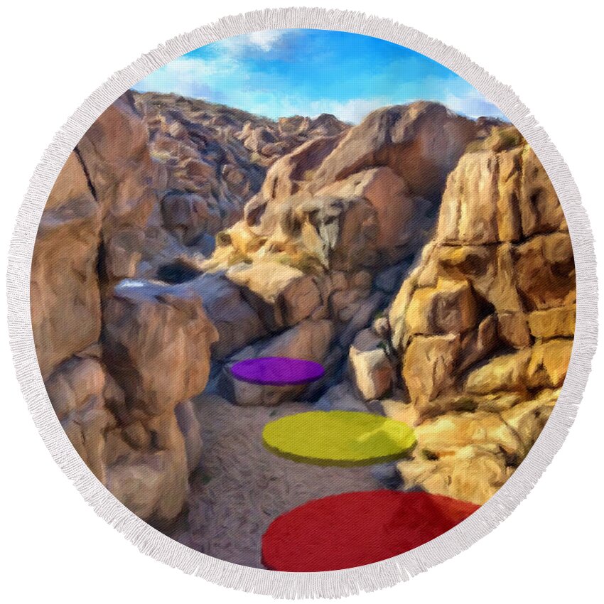 Desert Round Beach Towel featuring the photograph Stepping Stones by Snake Jagger
