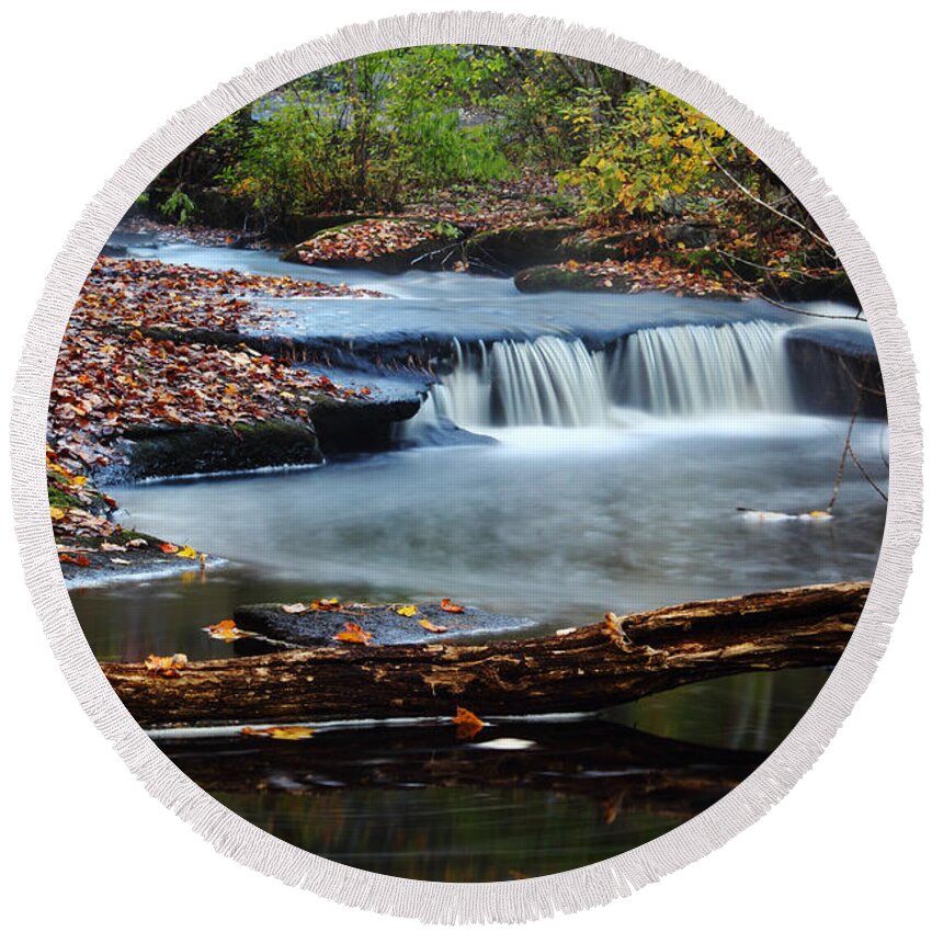 A Pacheco Round Beach Towel featuring the photograph Stepstone Falls by Andrew Pacheco