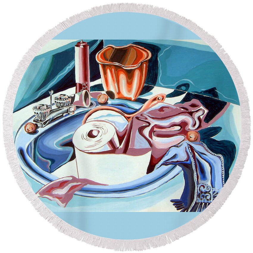 Bathroom Round Beach Towel featuring the painting Still Life for Bathroom by Linda Shackelford