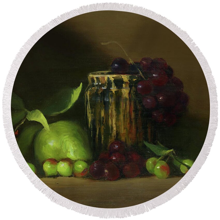 Still Life Fruits Display Round Beach Towel featuring the painting Still Life by Murry Whiteman