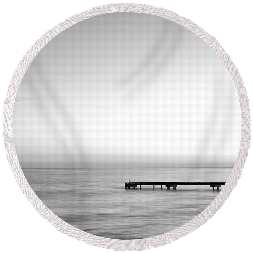 Nautical Photograph Round Beach Towel featuring the photograph Stillness in black and white by Ivy Ho