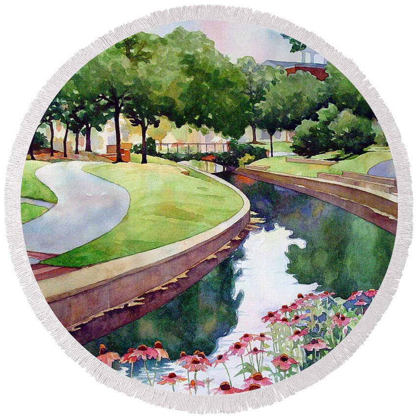 Nature Round Beach Towel featuring the painting Stillwaters by Mick Williams