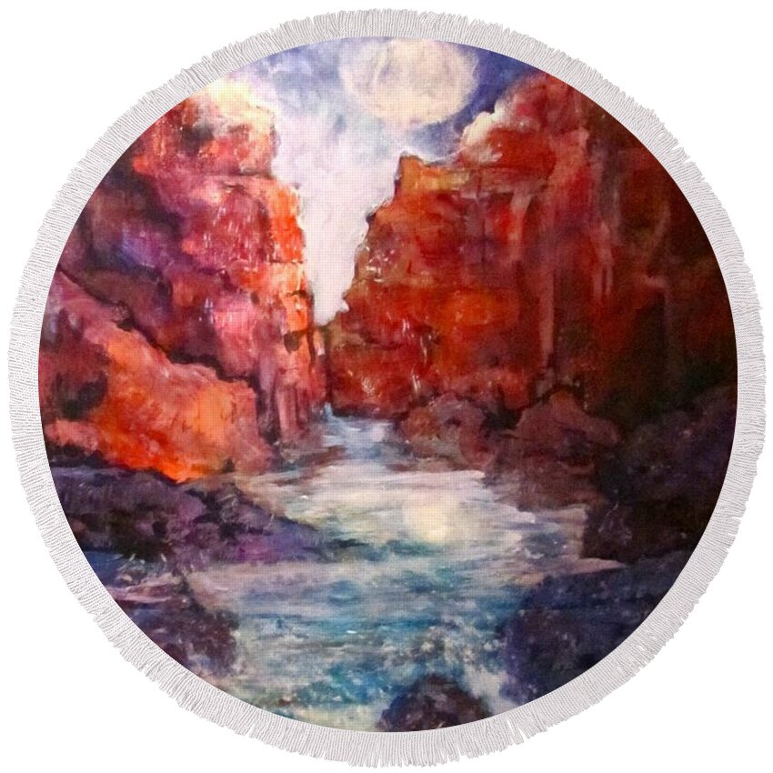 Mountains Round Beach Towel featuring the painting Stone Canyon by Barbara O'Toole